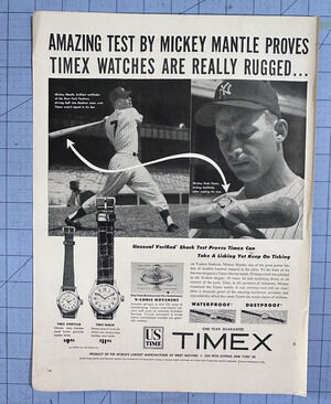Original 1953 Timex Ad Amazing Test Mickey Mantle Timex Watches are Rugged